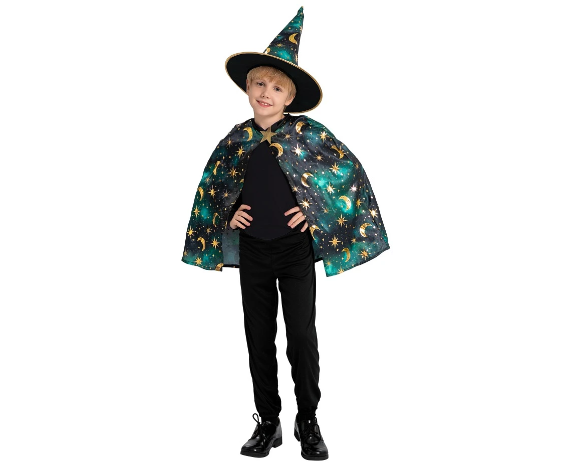 Role play set for kids Green Wizard (cape, hat), size 120/130 cm